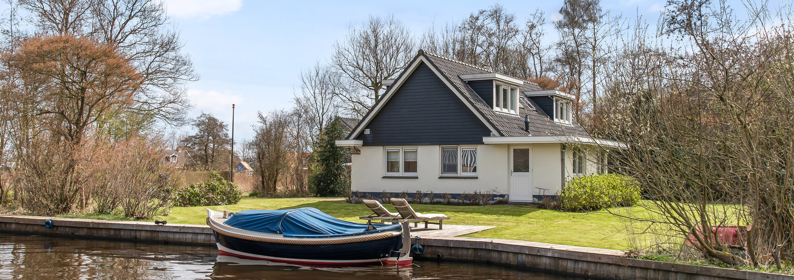 Vrijstaand vakantiehuis direct aan het water in Friesland